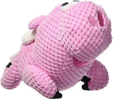 GoDog&reg; Checkers&trade; Flying Pig With Chew Guard Technology&trade; Durable Plush Squeaker Dog Toy, Pink, Mini