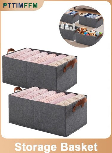 2 Pack Foldable Fabric Storage Baskets, Large Organizer Bins with Handles for Clothing, Toys, and Home Use
