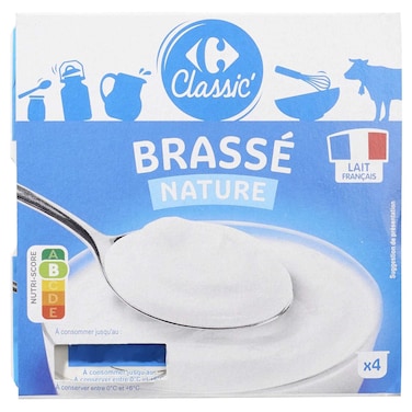 Carrefour Stirred Plain Yogurt, 125g, Pack of 4