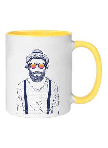 Hipster Long Beard Printed Mug Yellow