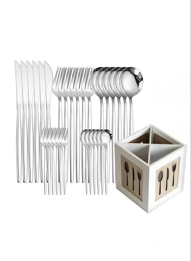 31-Piece Knife Fork Spoon Full Cutlery Set With Cutlery Storage Box