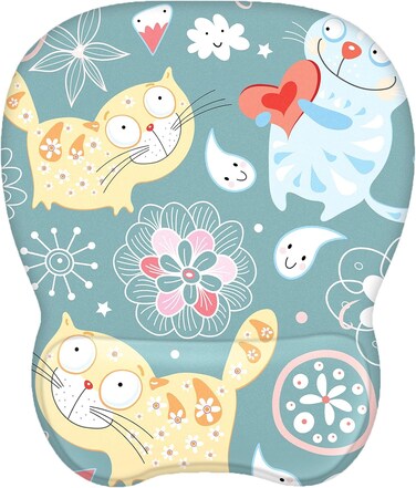 EooCoo Mouse Pad with Wrist Support,Ergonomic Mousepad with Memory Foam Wrist Rest,Mouse Mat Non-Slip Rubber Base,4mm Ultra Thin Wear Resistant Matt Desk Accessories for PC Laptop,Gaming,Office-Cat