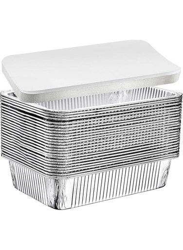 SanDejlba 30 Pack Aluminum Foil Pans with Lids, Durable Disposable Grill Drip Grease Tray, Half-Size Deep Steam Pan and Oven Buffet Trays, Food Containers for Catering, Baking, Roasting, SD-1131