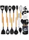 CERAMIC Kitchen Cooking Utensils Set, (33 Pcs Black &amp; Wood) Non-Stick Silicone Utensils Spatula Set with Holder, Wooden Handle Silicone Kitchen Gadgets Utensil Set for Nonstick Cookware