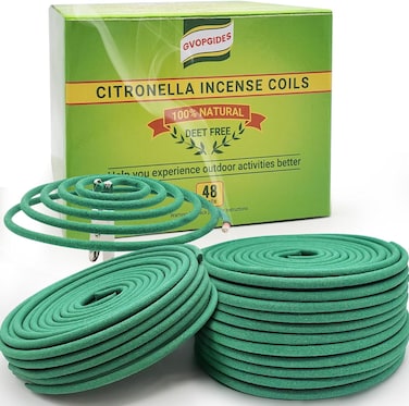 Mosquito Repellent Citronella Incense Coils Pieces per Box, Made from Natural Plants, Suitable for Outdoors, Indoors, by The Pool, in The Yard (Citronella coils 48)