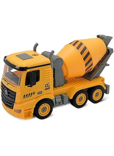 Bambibo Cement Mixer Toy Truck For Kids - 1:14, Yellow Push And Go Concrete Mixer Truck   Building Block Serier Cement Mixer Toy   Diy Engineering Concrete Truck Toy   Cement Toy Truck