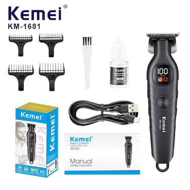 KEMEI Km-1681 Slender Light Weight New Hair Clipper Carving Head Electrical Led Hair Trimmer 7000RPM for Barber Shop