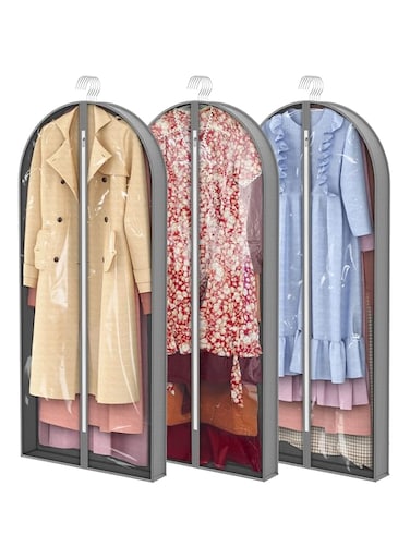Shenehsmp 60" Long Garment Bags, Clear Plastic Clothes Covers with 4" Gussetes for Hanging Clothes Closet Storage, Breathable Protector for Dress Gowns, Suit, Coats, Sweater, Down Jacket, 3 Packs