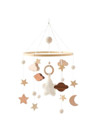 SEAEYES Baby Bed Decoration, Baby Crib Mobile, Wooden Bed Bell Toy for Newborns, Montessori Hanging Toys for Crib, Nursery Decoration