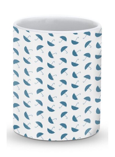 Premium Falling Umbrellas Designer Mug White/Blue