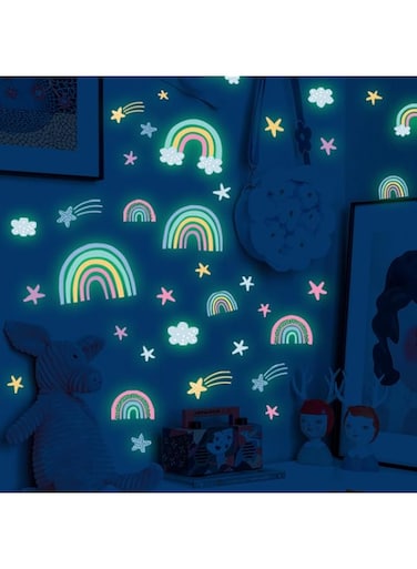 Quanhaigou Rainbow Clouds Stars Glow in The Dark Wall Stickers DIY Home Decor for Kid Boys Girl Bedroom Bathroom Decorations