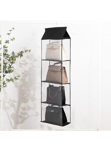 M&amp;J&amp;DELEE 4-Tiers Hanging Closet Organizer Bags Handbags Hanging Shelf Collapsible Storage Holder for Space Saver