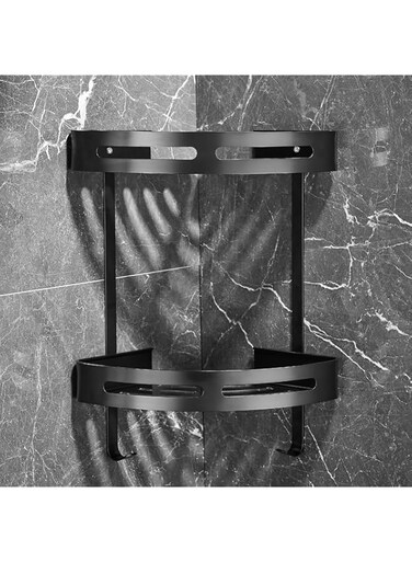 REAXOAL Bathroom Shelf with 2 Hooks,Aluminum Rustproof Bathroom Shelf Shower Organizer Rack,Bathroom Shower Storage Basket Organizer,Bathroom Wall Shelves Basket (Black)