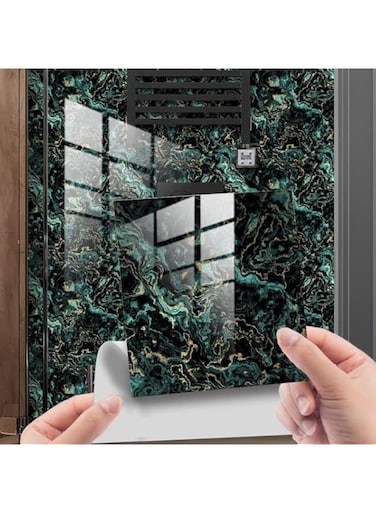 TERRIFI 20 Pieces Marble Tile Stickers, PVC Waterproof Oil Proof Self Adhesive Wall Stickers, Suitable for Kitchen Bathroom Home Decor (10x10cm Green)