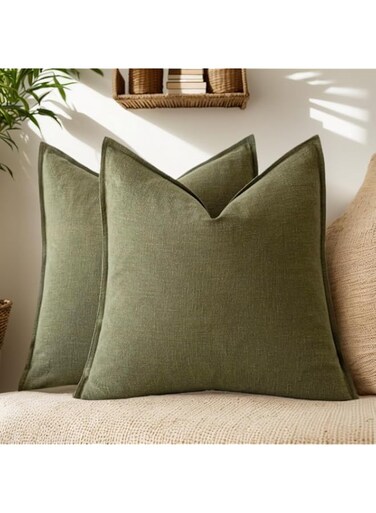 CasRmia Linen Cushion Covers Boho Pillow Covers for Living Room,2 PCS 18x18 Inch Boho Decorative Throw Pillow Covers Premium Cotton Linen Fabric with Soft and Cozy Feel,Stylish Home Decor (GREEN)