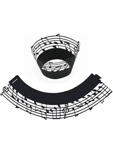 Young Wolf 50x Music Notes Cupcake Topper Wrappers Case (Black)