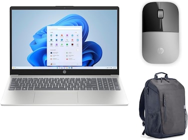 HP Laptop 15-fd0325ne  Intel Core 5 120U  15.6" FHD IPS  24GB DDR5  512GB PCIe SSD  Windows 11 Home  Backlit English/Arabic Keyboard  Includes Z3700 Silver Wireless Mouse &amp; Travel 18L Backpack