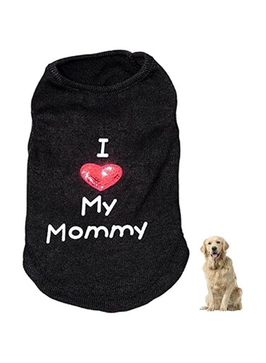 PETSARY I Love My Mommy Pattern Dog T-Shirt - Dog Short Protection Sleeveless Clothes - Cat Doggy Slogan Costume Outfits Heart Vest - Lightweight Breathable Cool Soft Sweatshirt (Large, Black)