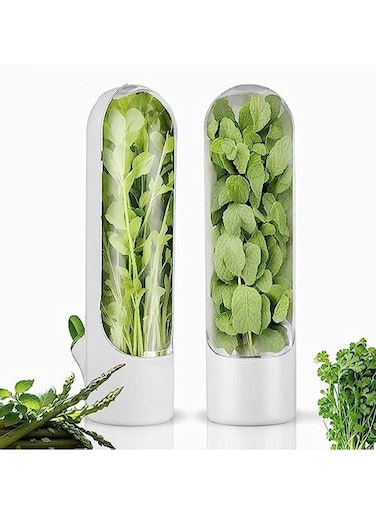2 Pcs Herb Saver, Herbs Keeper for Refrigerator, Cilantro Storage Containers, Herb Saver Pod Keep Fresh &amp; Green Vegetables, Mint, Parsley, Asparagus for 2-3 Weeks