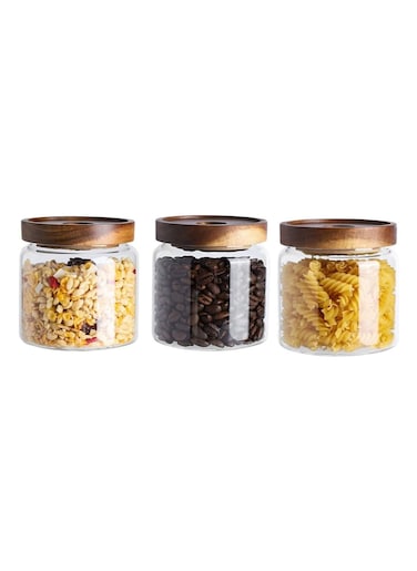 Airtight Glass Storage Jar with Acacia Wood Air-tight Lid ,3 Pack Borosilicate Glass Kitchen Canisters 500ml