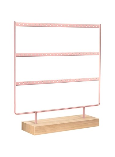 Benting Earrings Organizer Jewelry Display Stand, 3-Tier Earring Holder Rack for Hanging Earrings, Metal and Wood Basic Large Storage Earring Jewelry Display Tree WIith Wood Stand (Rose Gold)