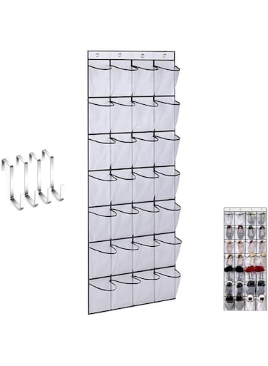 STAYOUNG 28 Pocket Wall Bag - Shoe Hanging Organiser, Sturdy and Durable, Space-Saving, with Hooks, Suitable for Storing Shoes, Toys, Socks（white）