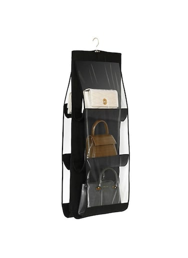 Double Sided Storage Bag Purse Storage Holder with 8 Easy Access Clear Mesh Pockets Black