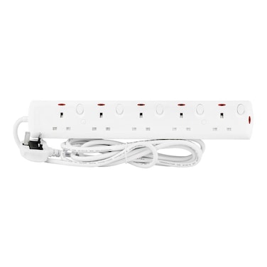 Terminator 5 Way UK Power Extension Socket, Individual Switches, Indicators, 1.25mm&sup2; Cable 3M &amp; 13A Fused Plug