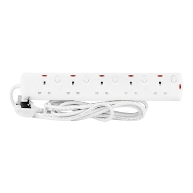 Terminator 5 Way UK Power Extension Socket, Individual Switches, Indicators, 1.25mm&sup2; Cable 5M &amp; 13A Fused Plug