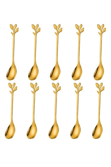 Pcs Dessert Spoons, Elegant Gold Creative Leaf Mini Stainless Steel for Stirring Mixing Sugar, Ice Cream, Cake Coffee Tea