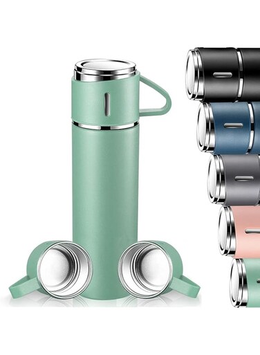 MAGA ZONE Leak Proof Vacuum Insulated Flask 500ml/17.6oz - Stainless Steel Thermo Bottle with Cup for Hot and Cold Drinks, Lightweight (Green) QA5487D