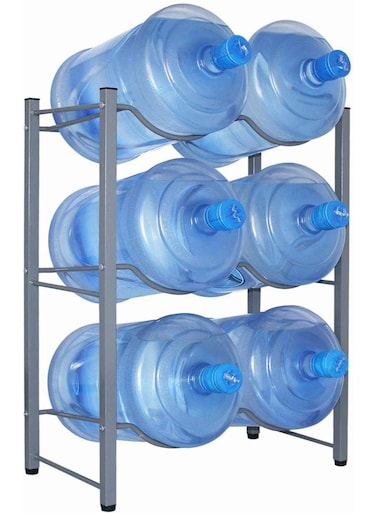 Water Bottle Holder for 6 Bottles, 3-Tier Water Cooler Jug Rack, Upgraded Heavy Duty Carbon Steel Water Jug Organizer with Adjustable Floor Protection for Home, Kitchen, Office, Restaurant