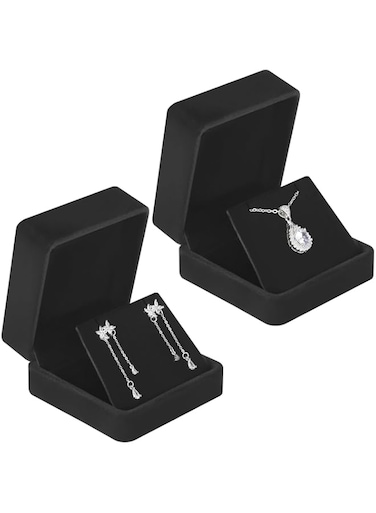 Tazweeq Velvet Earring Gift Box, Small Jewelry Earring Storage Holder Display Boxes For Earring Stud Necklace, Jewelry Showcase With Stereo Display Cardboard (2 Pieces,BLACK)