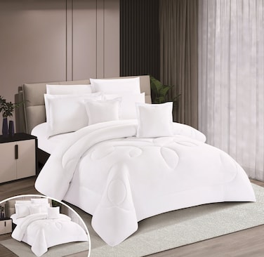 STARGOLD Microfiber Solid Comforter 8 Pieces Set Fitted Sheet, Pillow Sham, Pillow Case, Cushion Comforter 260X240 CM King Size Mattress,SG-CS2004-SOLID92 WHITE