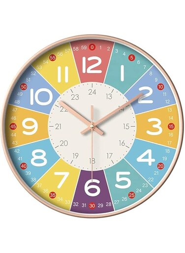 Silent Wall Clocks for Kids, Modern Non-Ticking Children Round Movement Wall Clock Quartz Decorative Clocks Classic Large Number Colorful Clock for Bedroom Home Kitchen Room Office School