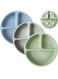 Toddler Plates Set of 3 - Baby Suction Cup - 100% Silicone Baby Plates - BPA Free - Microwave and Dishwasher - Divided Design - Blue, Green &amp; Gray