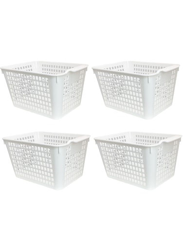 FCG Home - 4 Pack - White Basket Tray Kitchen Pantry Cupboard Storage Organizer Box Bin (Medium)