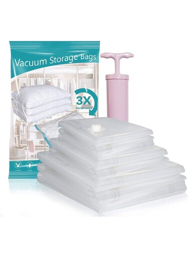 Vacuum Storage Bags 8 Pieces (3 x Jumbo, 2 x Large, 3 x Medium) for Comforters Blankets Clothes Pillows Travel Space Saver Seal Bag Hand Pump Included
