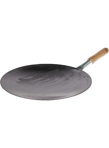 Oversized Iron Fry Pan With Handle, Black, 35 cm, IHT014, Dosa Tawa, Flat Fry Pan, Pancake Maker Black 35cm