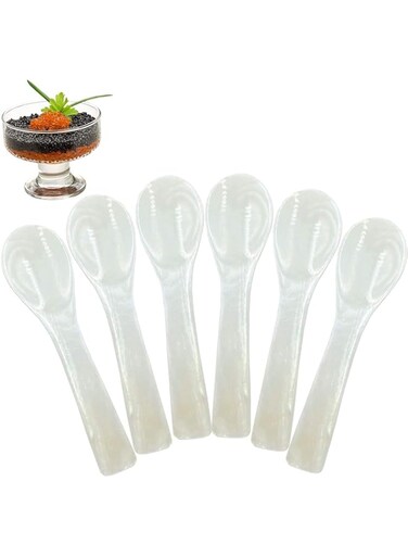 Excefore Caviar Spoons Set White Mother of Pearl Caviar Spoon with Round Handle for Caviar, Egg, Coffee Serving, Ice Cream, Restaurant Serving Set (6 Pieces,3.54 Inches)