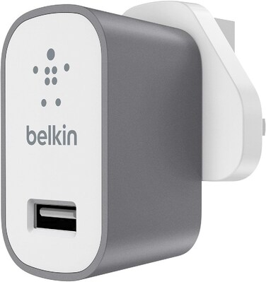 Belkin Premium Mixit Fast 2.4 A Wall USB Mains Charger For Apple iPhone XS Max/XS/XR/X/8 Plus/8/7 Plus/7 And Apple iPad Air, iPad 2, iPad Mini (UK Plug), Grey