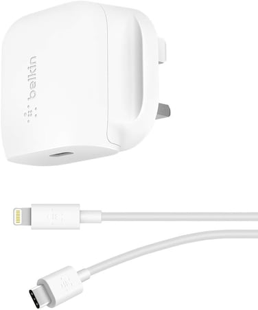 Belkin Boost Charge USB-C Wall Charger 18W With 4 Ft USB-C To Lightning Cable PD Fast Charger, For Aipods, iPhone 11, 11 Pro/Pro Max, XS, XS Max, XR, X, 8Se/8/8 Plus, iPad Pro 10.5, iPad 10.2 - White