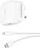 Belkin Boost Charge USB-C Wall Charger 18W With 4 Ft USB-C To Lightning Cable PD Fast Charger, For Aipods, iPhone 11, 11 Pro/Pro Max, XS, XS Max, XR, X, 8Se/8/8 Plus, iPad Pro 10.5, iPad 10.2 - White