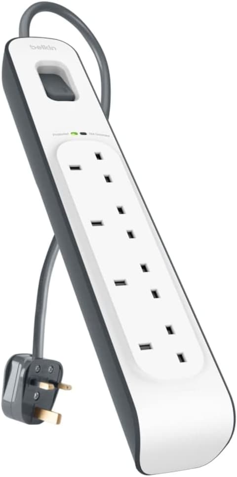 Belkin 4 Way/4 Plug Surge Protection Strip With 2 Meters Cord Length, Heavy Duty Electrical Extension Socket