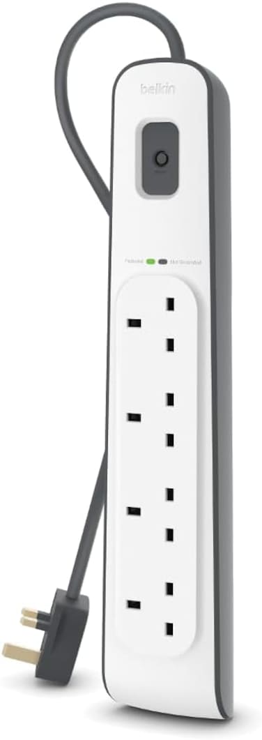 Belkin 4 Way/4 Plug Surge Protection Strip With 2 Meters Cord Length, Heavy Duty Electrical Extension Socket