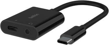 Belkin Rockstar 3.5mm Audio + USB-C Charge Adapter, Headphone Adapter With USB-C 60W Power Delivery Fast Charging For iPhone 15, iPad Pro, Galaxy, Note, Google Pixel, LG, Sony Xperia And More, Black