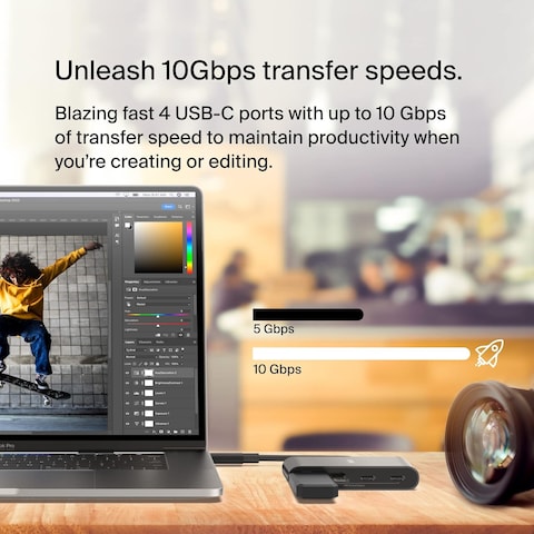 Belkin Connect USB-C To 4-Port USB-C Hub, Multiport Adapter Dongle With 4 USB-C 3.2 Gen2 Ports &amp; 100W PD With Max 10Gbps High Speed Data Transfer For Macbook, iPad, Chromebook, PC, And More