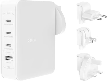 Belkin 140W 4-Port Gan Wall Charger, Multi-Port Travel Plug With USB-C Power Delivery Fast Charge &amp; USB-A Port Phone Charger For iPhone, Samsung Galaxy, Google Pixel, iPad, Macbook, Laptop, Tablet
