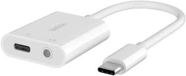 Belkin Rockstar 3.5mm Audio + USB-C Charge Adapter, Headphone Adapter With USB-C 60W Power Delivery Fast Charging For iPhone 15, iPad Pro, Galaxy, Note, Google Pixel, LG, Sony Xperia &amp; More, White