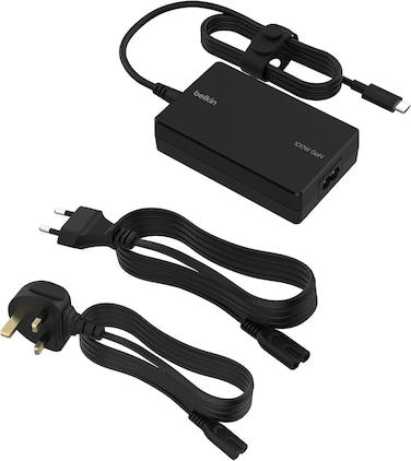 Belkin Connect 100W USB-C Core Gan Power Adapter, Fast-Charging Adapter With Universal USB-C Compatibility, 100W Power Delivery, UK And EU Power Cords For Gaming, Macbook, PC Laptops, And Chromebook